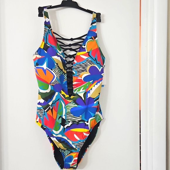 NWT! The Mix Lace Down One Piece Swimsuit Bleu by Rod Beattie Size 12 - Picture 4 of 10